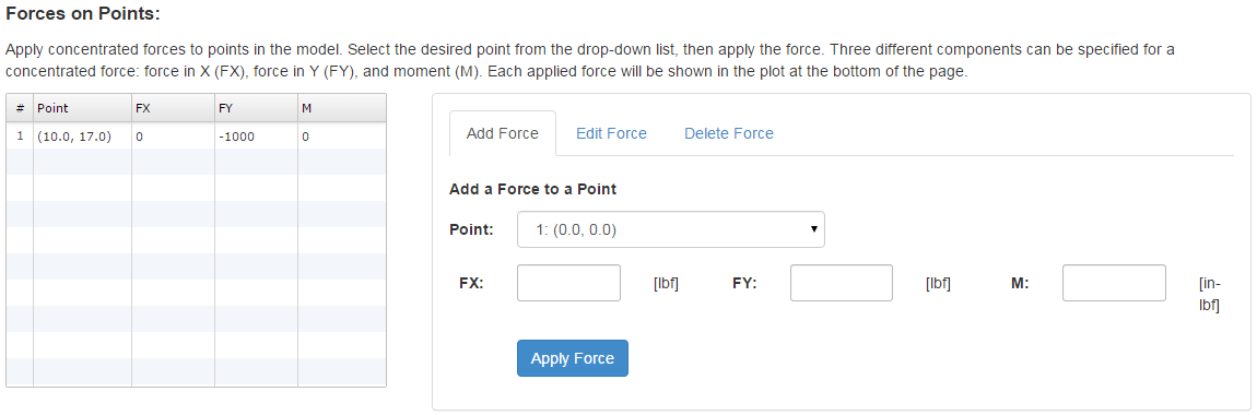 Specify Point Forces