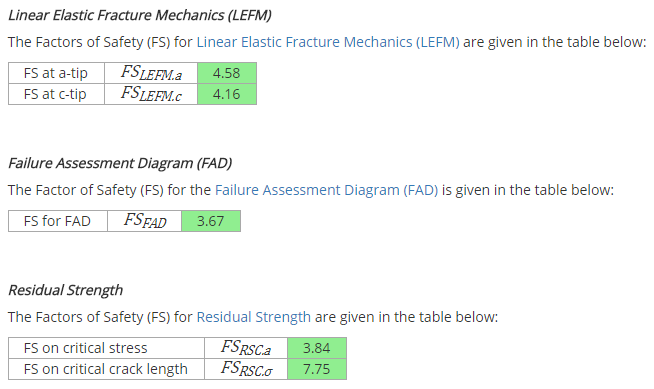 Fracture Mechanics Results Summary