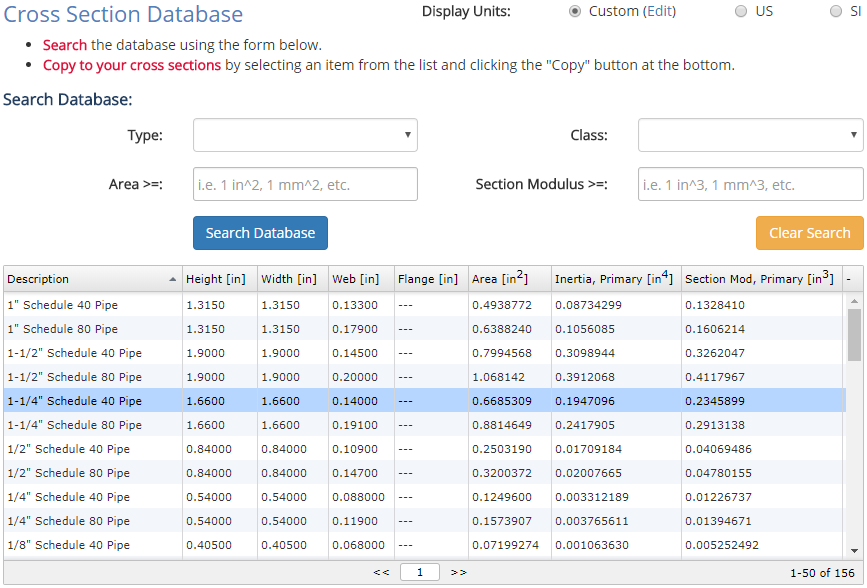 Cross Sections Database