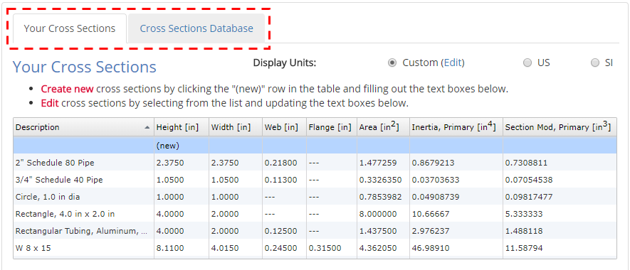 Database Tabs