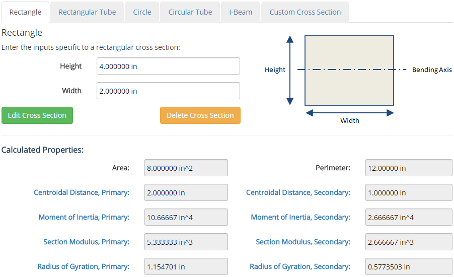 Edit Cross Section Input Form