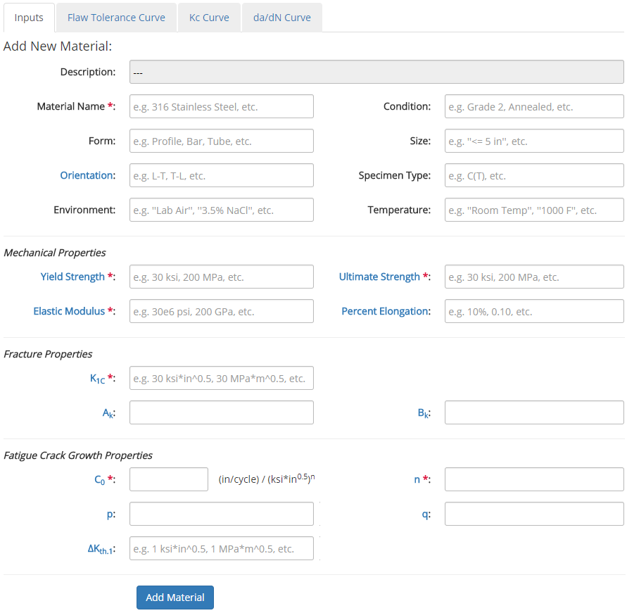 Add Material Input Form