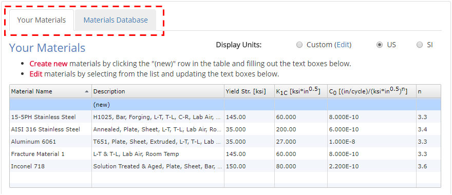 Database Tabs