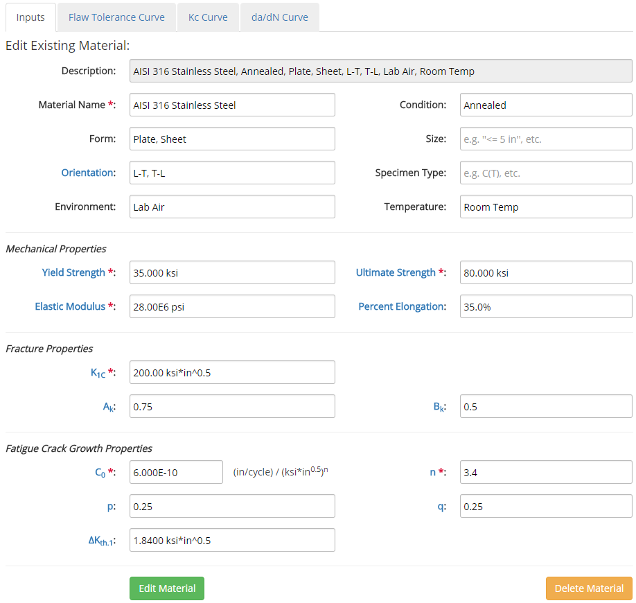 Edit Material Input Form