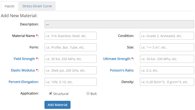 Add Material Input Form