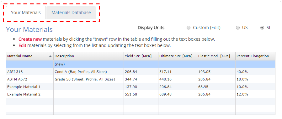 Database Tabs