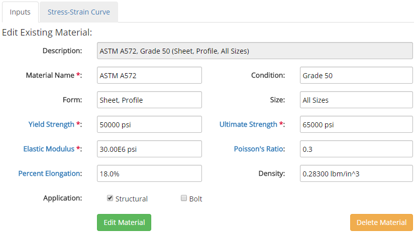 Edit Material Input Form